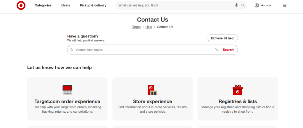 target contact us page for live chat support 